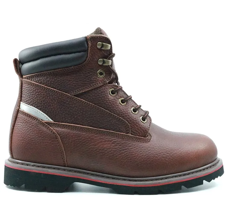 Brown genuine leather goodyear work boots shoes for construction
