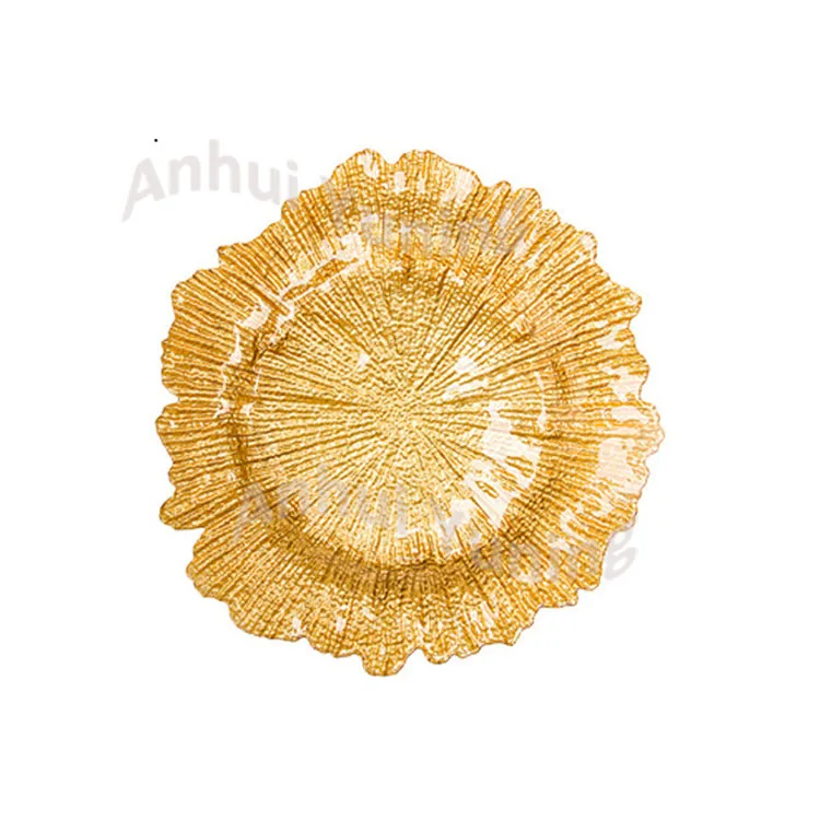 Wholesale Wedding Decorative under plate  Glass plate gold color Glass reef charger plate