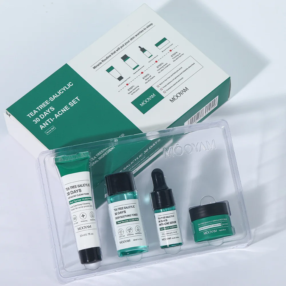 Tea tree Salicylic acid Facial Cleanser Toner Essence Cream set