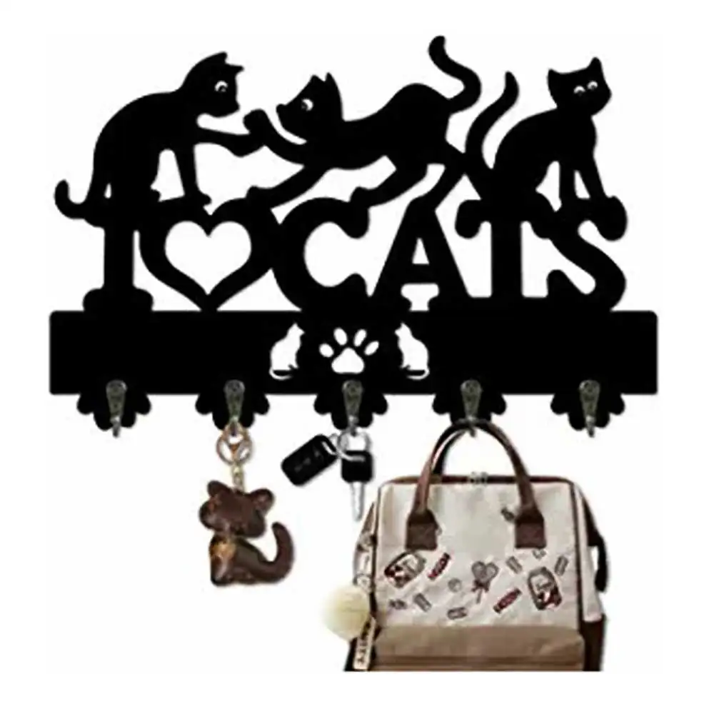 Настенный держатель для ключей с 5 крючками-декоративная настенная вешалка с котом, для пальто, шляп, ключей, полотенец, одежды, домашнего декора