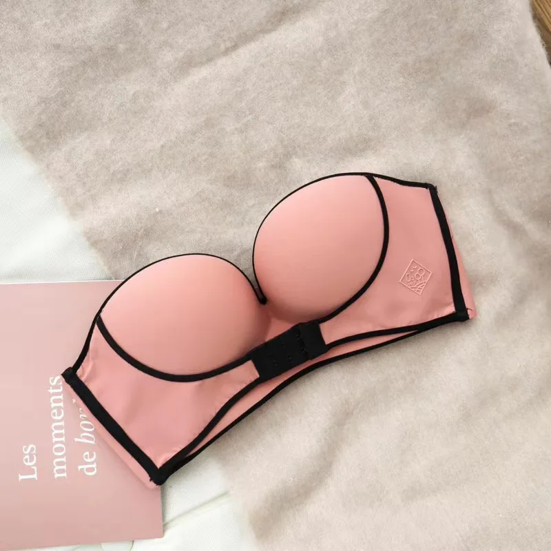 Invisible  Women Wedding Party Half Cup Gather Seamless Push Up Strapless Backless Bra Strapless Front Buckle Lift Bra