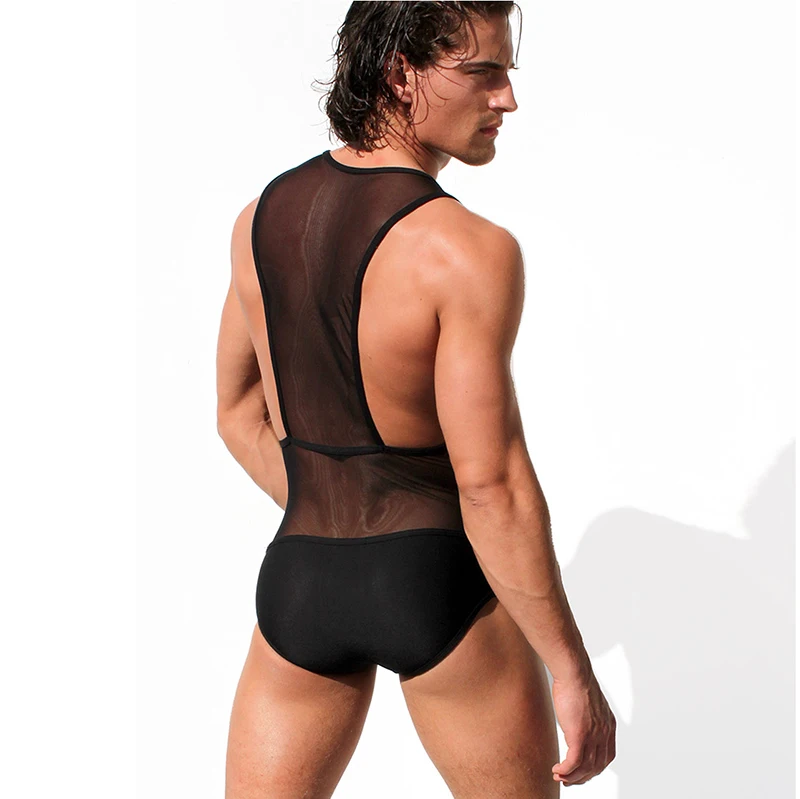 Customization Men Thong  Spandex Mesh One Piece Male To Female Lingerie Bodysuit Sexy Underwear