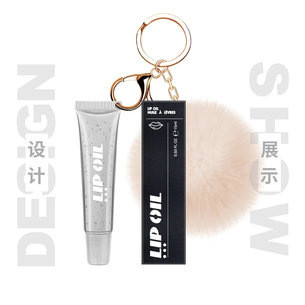 Make Your Own Private Label Kids No Logo Clear Lipgloss Tubes Custom Pink Key Chain Lip Gloss With Plush Balls Lipgloss Keychain