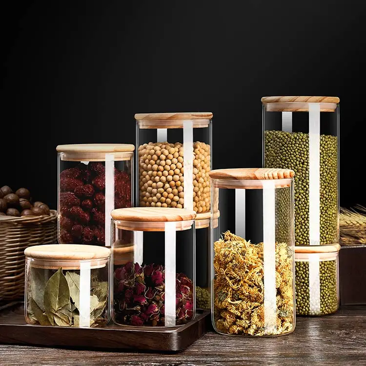 Container for Cereals Glass Jars Sealed Cans with Cover Kitchen Food Storage Bottles Spice Jars Storage banks Tea Box