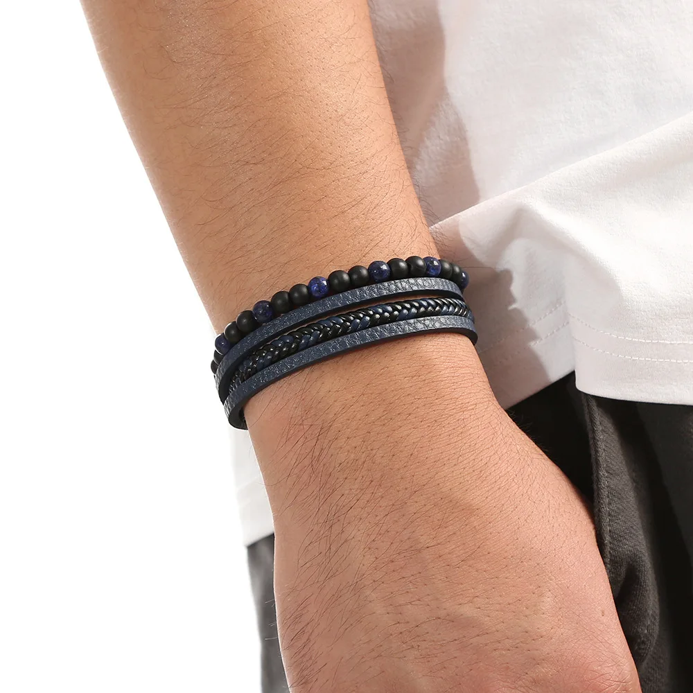 Best Selling Hand Woven Magnet Buckle Beaded Multilayer Leather Bracelet For Family Gifts