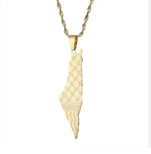 Inspired Fashion Gold Map Pendant Necklace Arab Hollow Flag Thin Chain Patriotic Jewelry for Women and Men for Parties
