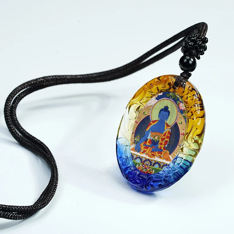 Crystal Zen Spiritual Meditation Necklace Custom Buddha Photo Pendant Liuli Glass Amulet Necklace