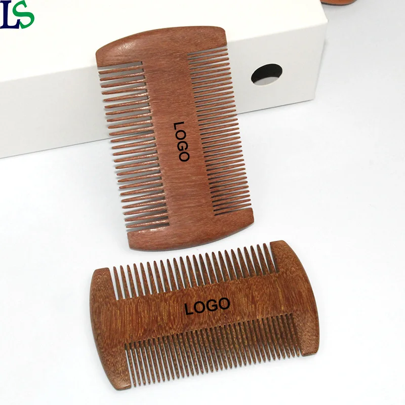 High Quality Custom Printing Logo Double Function Sided Hair Comb Natural Wood Beard Combs