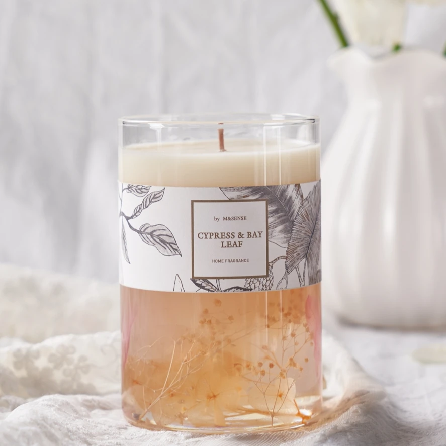 M&Sense gel kaarsen dried flower grass silk screen large wholesale gel wax scented candle