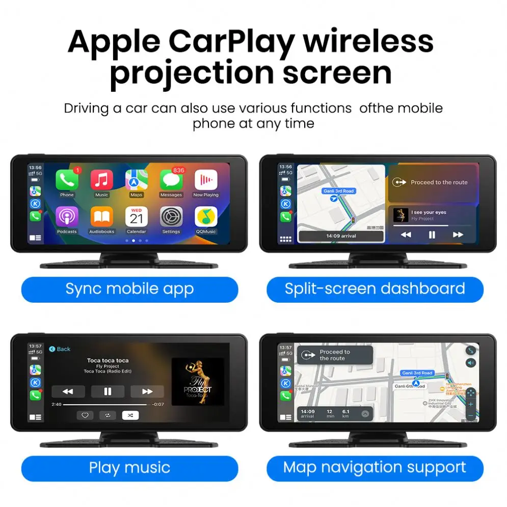 6.86 Inch Wireless CarPlay Monitor IPS Screen Android Auto Touch Screen WIFI FM BT 5.0 Rearview Dash Cam Multimedia Player AUX