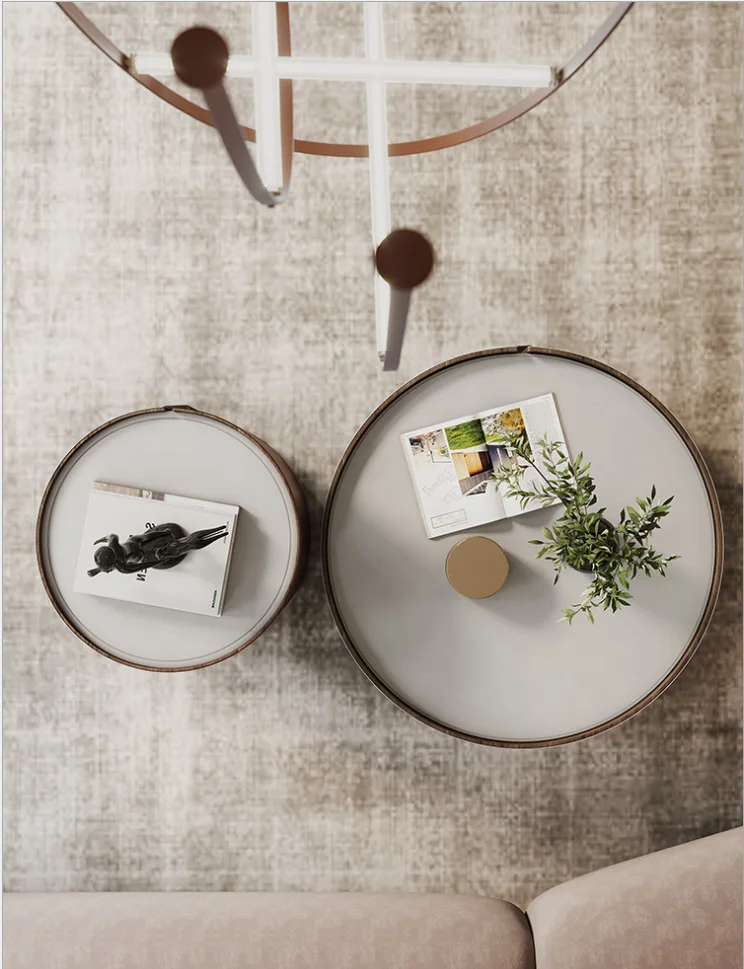 Mesa de centro leather surface granite flag stone top luxury tea table set modern furniture coffee table