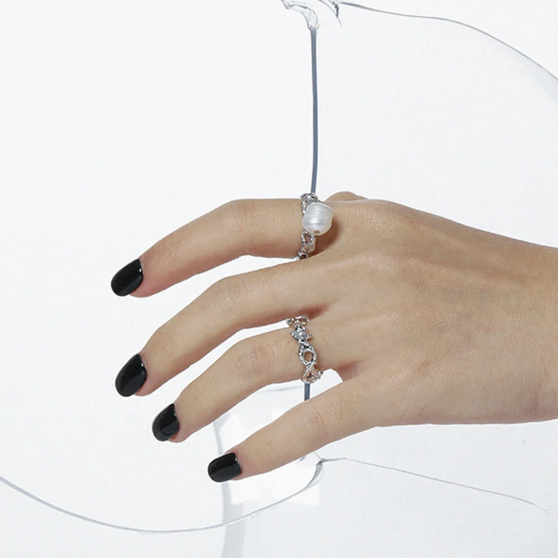 WuQie Delicate 925 Silver with Baroque Freshwater Pearl Rings Jewelry Women