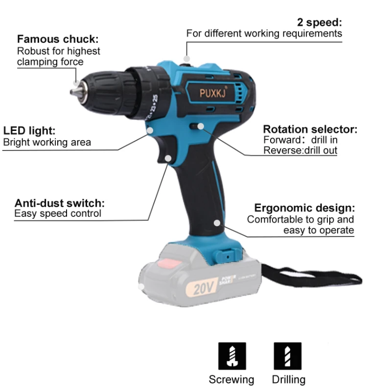 FOR Makitas 21V BATTERY OEM herramientas cordless drill 2.0Ah power screwdriver for woodworking