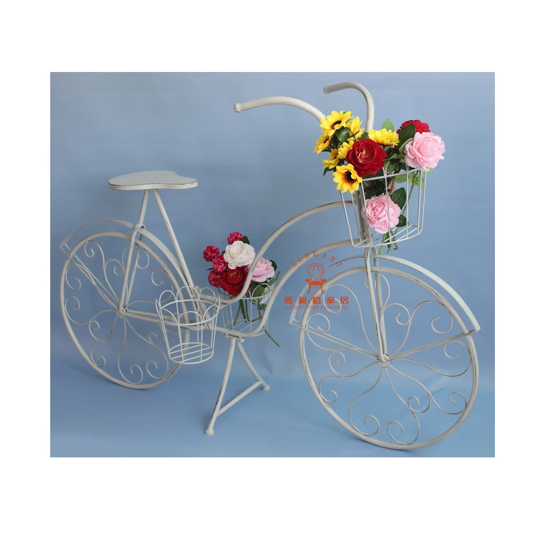 Iron Garden Metal Standing 3 Flowers Pot Holder Bicycle Planter