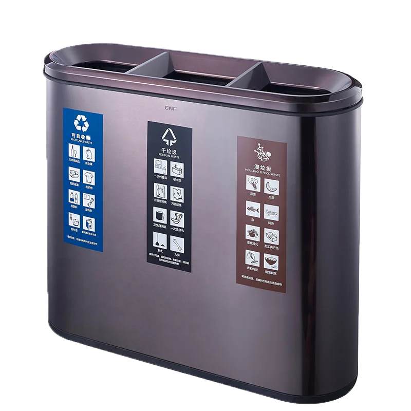 Hot selling  commercial sort black stainless steel metal trash can trash bin