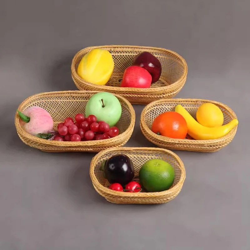 Modern Bamboo Storage Basket With Handle for Home Kitchenware Hotel decorative Natural Color Gift Craft Egg Fruits Wicker Basket