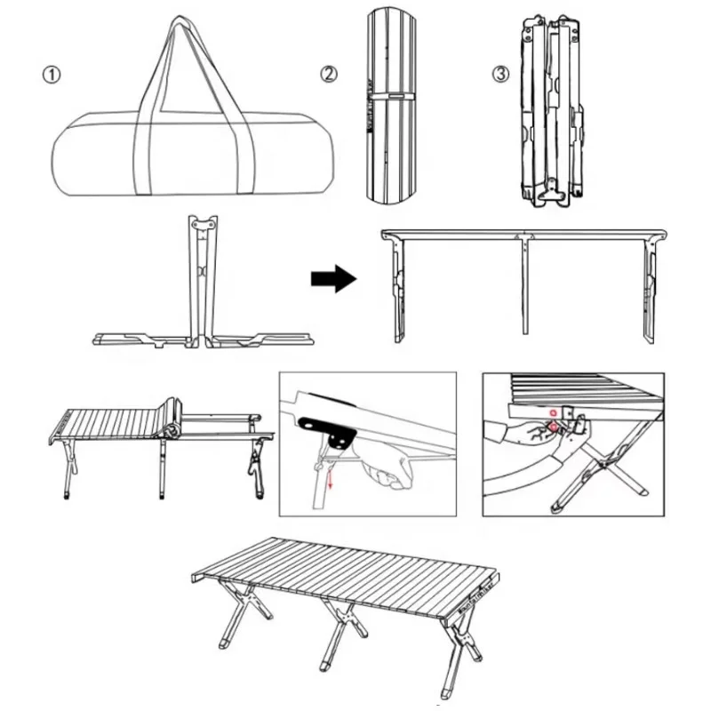 Wholesale Outdoor Large Aluminum Alloy Table And Chair Set Portable Camping Egg Roll Picnic Multi Function Folding Camping Table