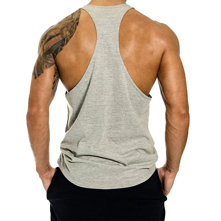 Wholesale Workout Slim Fit Printed Graphic Drop Armhole Racer Back  100% Cotton Muscle Men Gym Tank Top