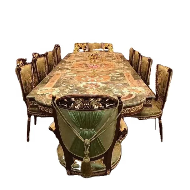 Classical Oak Wood Craftman Long Table and 20 Person Chair from China Manufacturer Arab Dubai Designer for Dining Room Sets