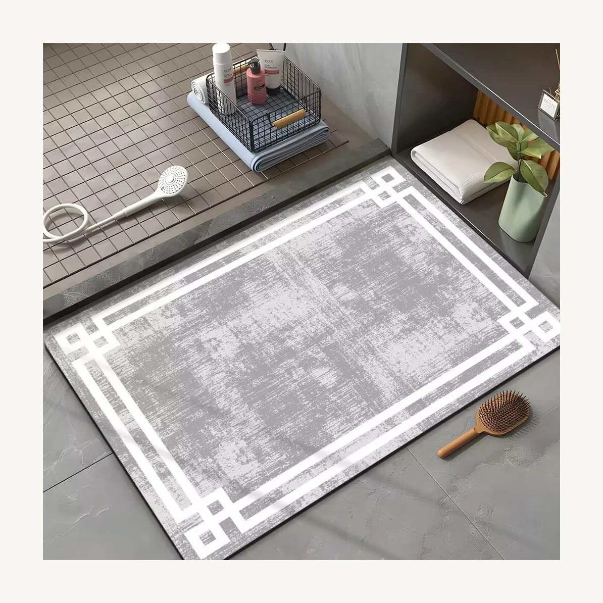 Traditional Chinese Craftsmanship Modern air Door Mats White Border with Gold Shaped Carpet in the Center 9X12 Bath Mat