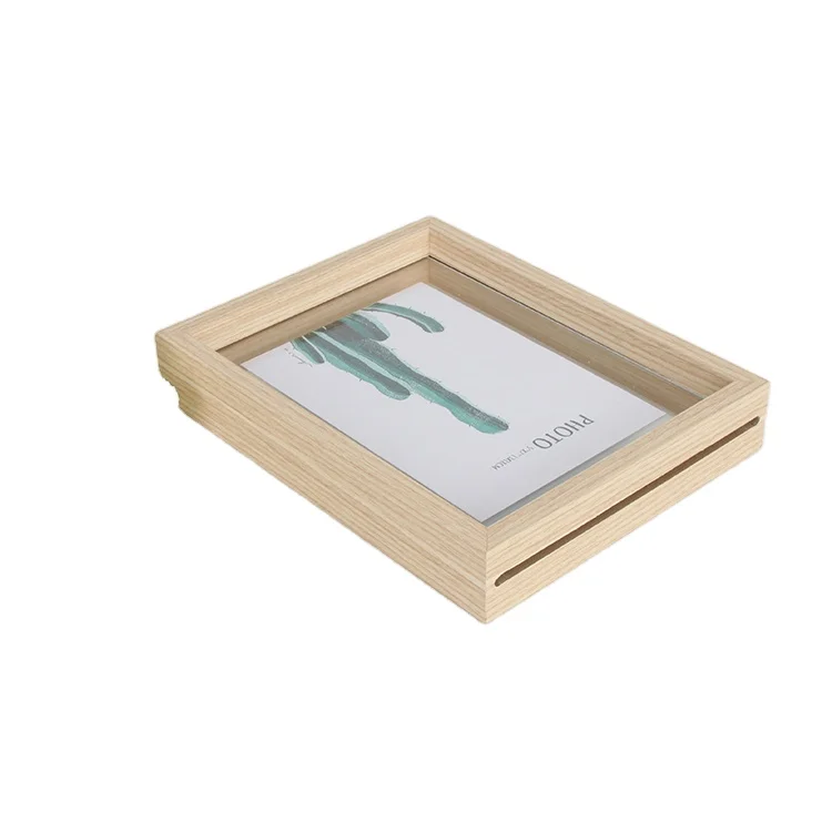 Acrylic 3D Shadow Box Frame Floating Wooden Photo Frame 5' 7' Natural Wood Double Sided Display Table Stand Made Glass MDF