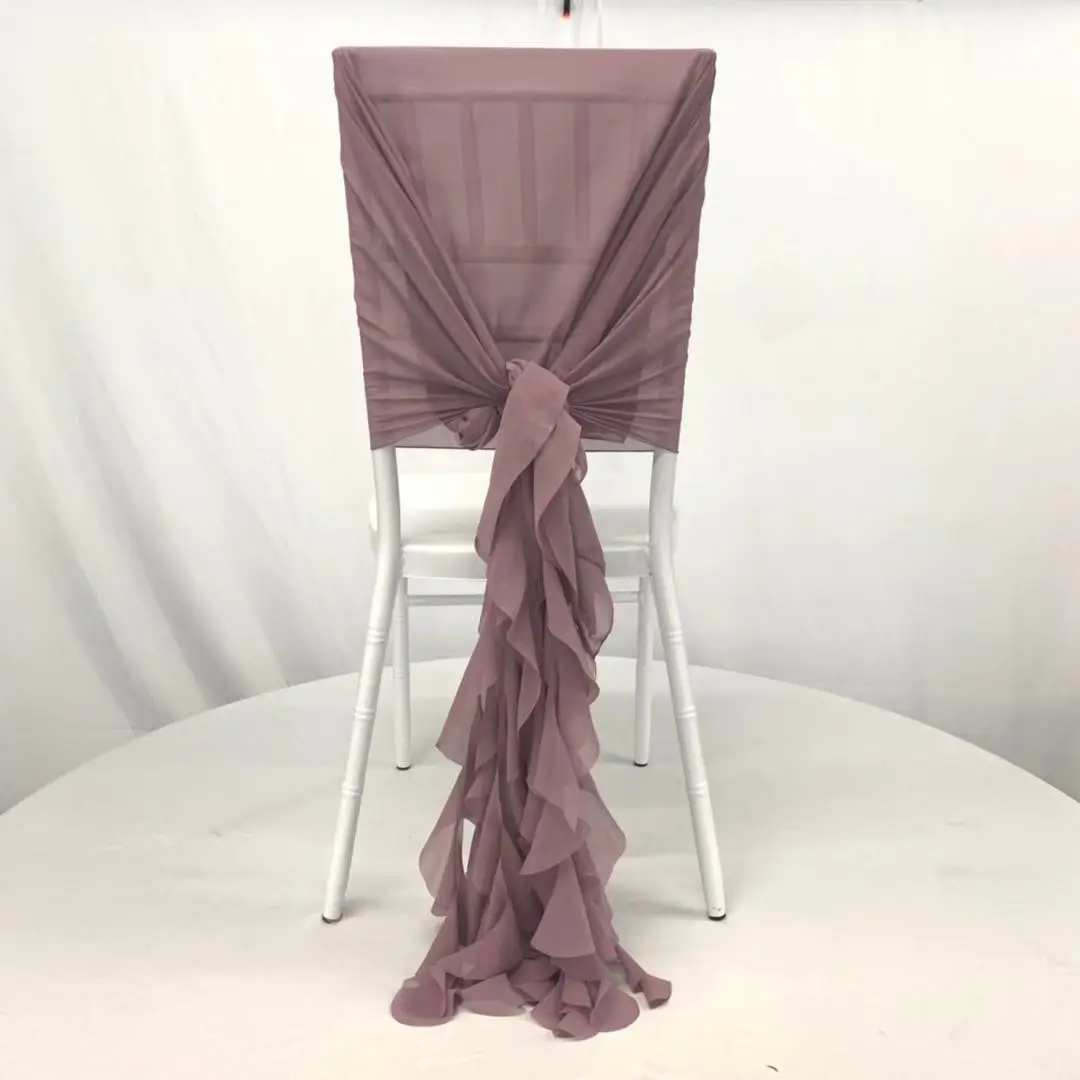 Vertical Curly White  Ruffle Hoods Chiffon Chair Sash Wedding Decorative