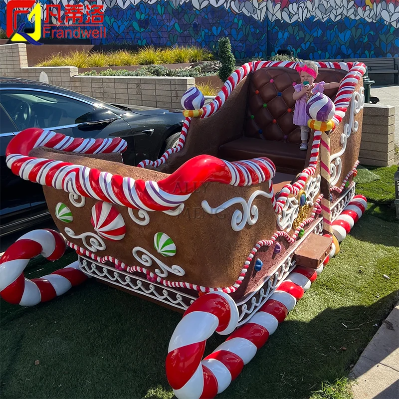 Outdoor large reindeer santa sleigh christmas decoration artificial fiberglass ornaments life size santa sleigh for sale