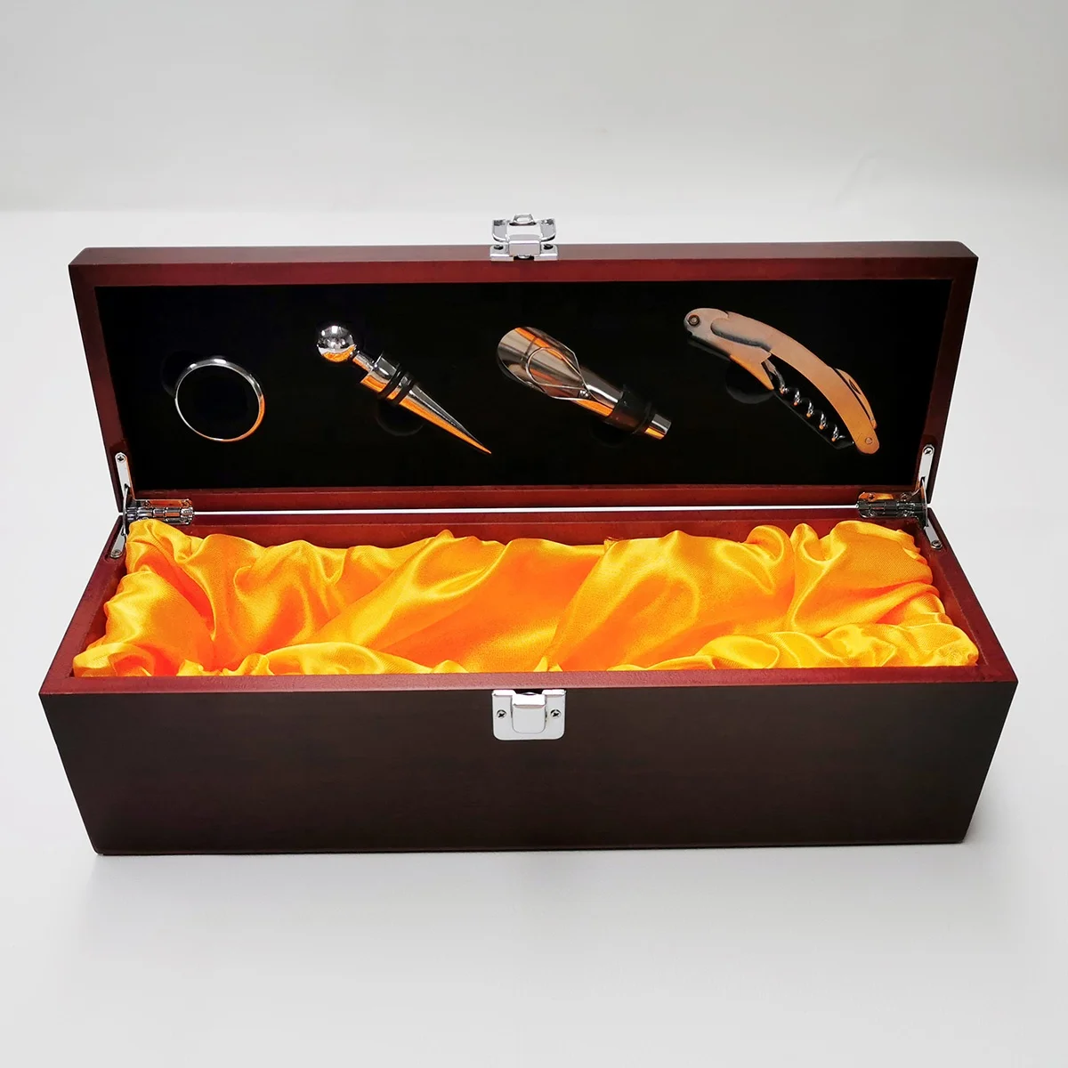 Custom red wooden satin inlay wine bottles packing boxes