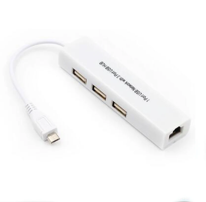 Mini USB Micro usb usb2.0 to Ethernet ports + 3 port USB2.0 HUB 20cm cable rj45 male adapter