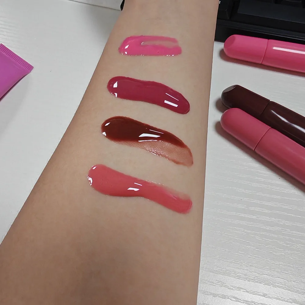 Pink Brown Hyaluronic Acid And Peptide Lip Glosses Peptides Balm Treatment With Glitter