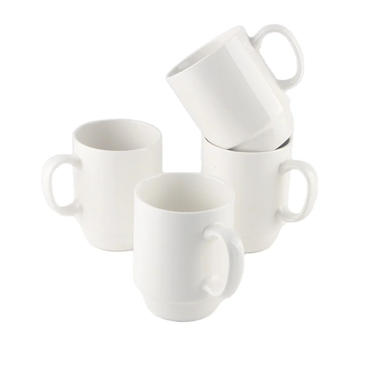 Hot selling simple style home white ceramic water cup office tea cup stackable coffee mugs