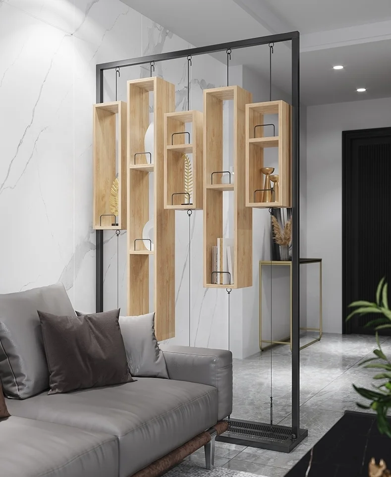 
Nordic restaurant fashion storage wooden box shelf living room creative decoration iron porch simple solid wood screen 