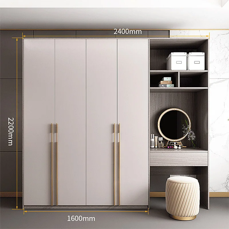 Modern Modular Wardrobe With Dressing Table Italian Full Room Glass Mirrored Cabinet Luxurious Bedroom Furniture For Clothes