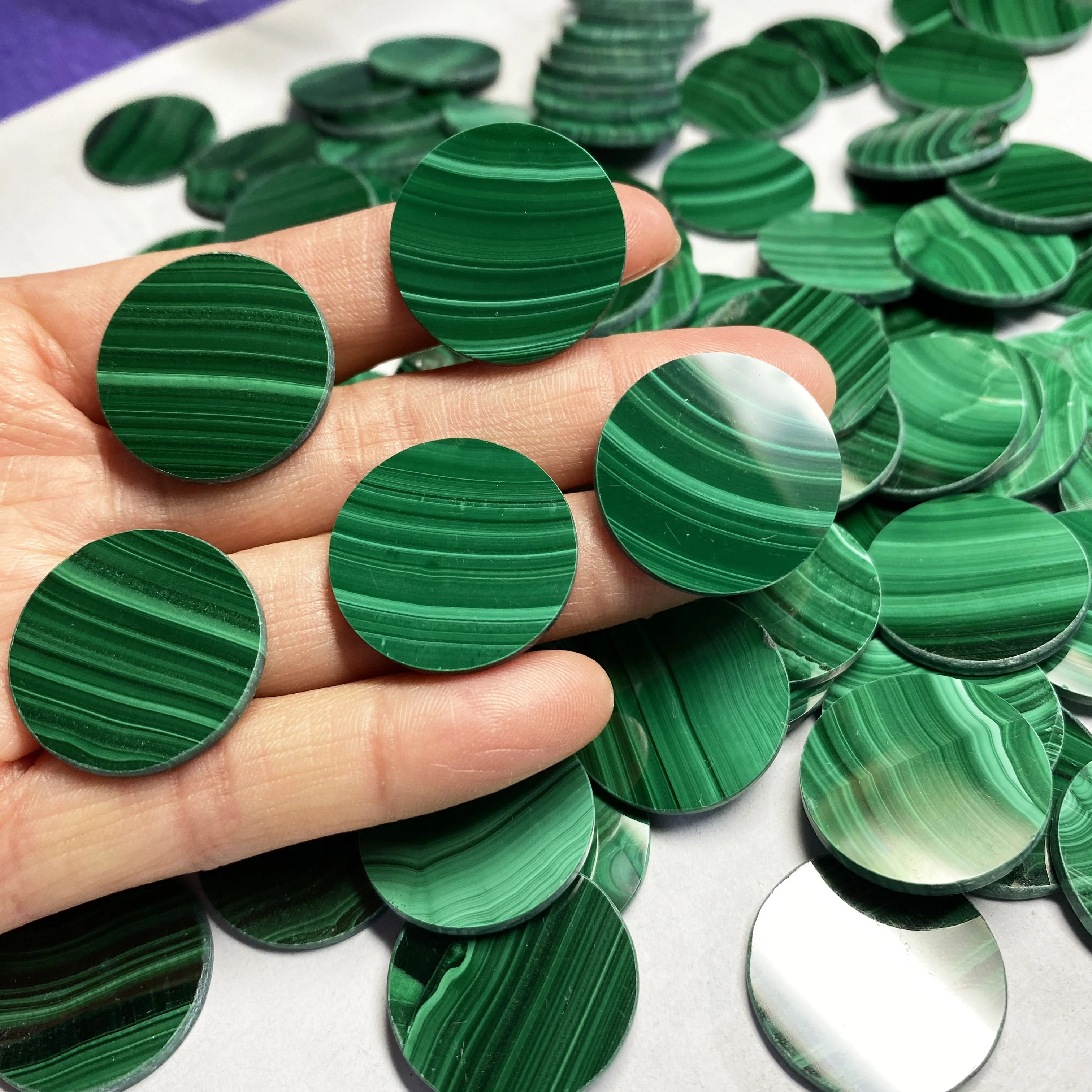 Wholesale Price Natural Stone Round Shape Malachite slices gemstone for Jewelry Making