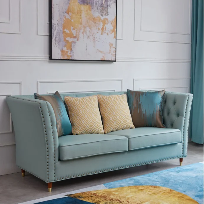 European and American simple fabric sofa set living room furniture chesterfield velvet couch three seat living room sofas