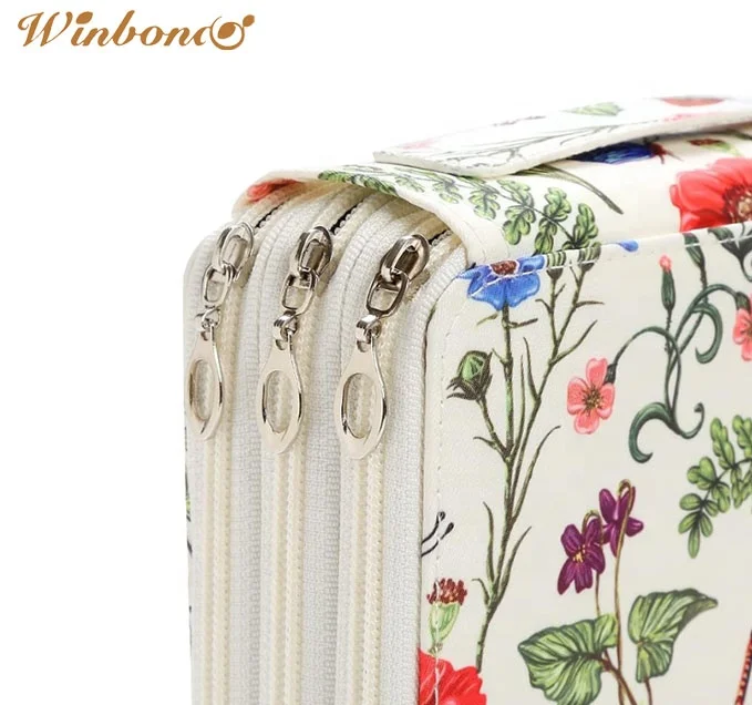 High Quality Custom 124-Hole Leather Multi-Color Large Capacity Color Pencil, Pen Zipper three layers Pencil bag