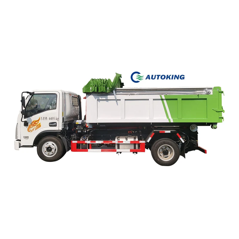 Chinese howo 4X2 6 cbm to 8 cbm hook arm hydraulic system lift containers garbage truck for sale