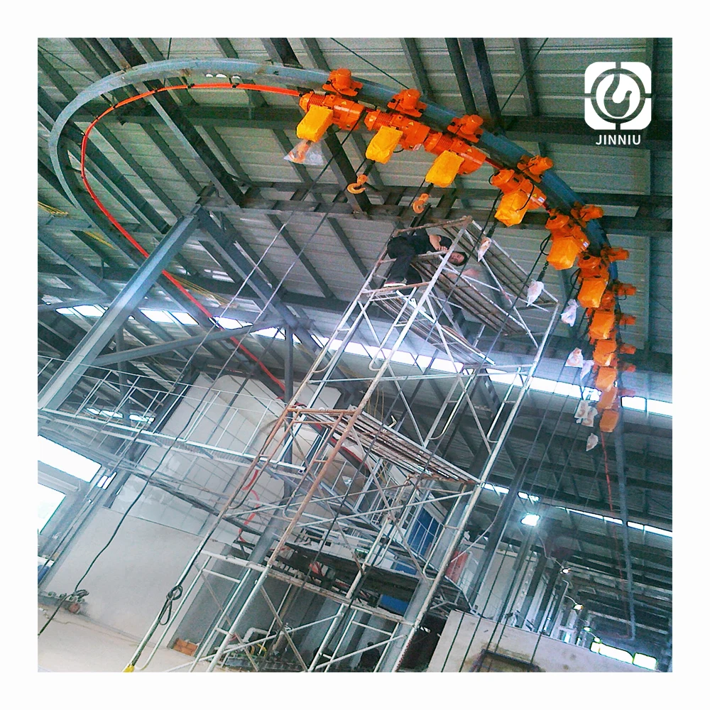 Curved monorail crane 500kg 1 Ton 5 Ton powered by conductor bar system with HHBB electric hoist