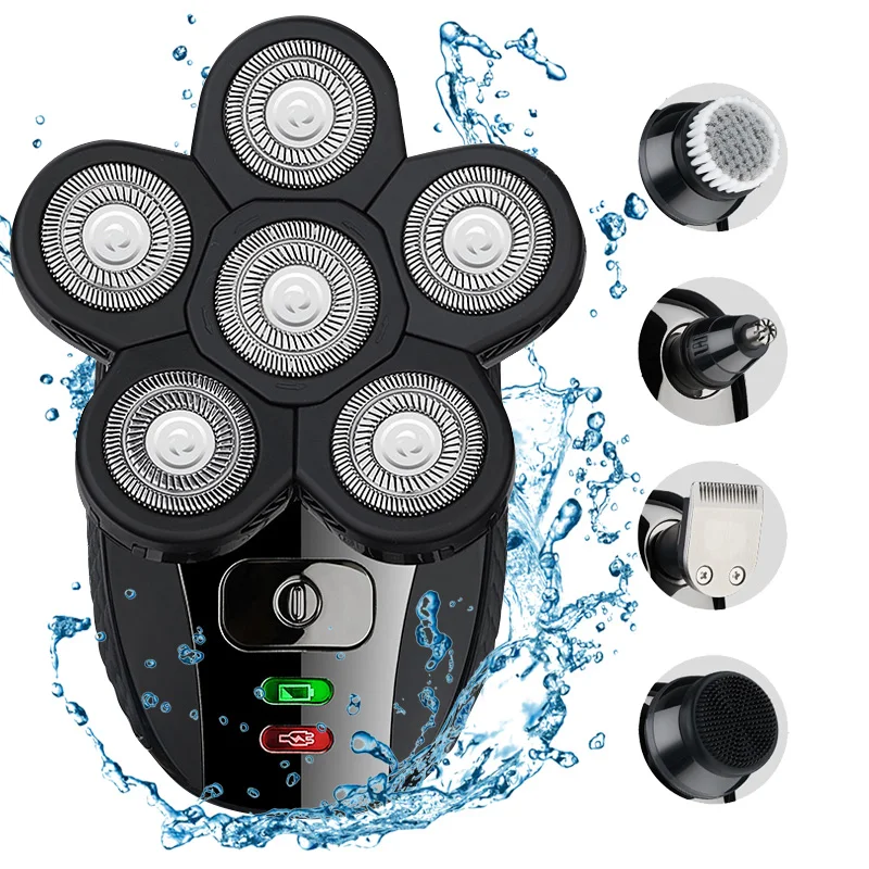 5 in 1 Cordless Electric Rotary Shavers Bald 6 Head Shaver Grooming Kit Electric shavers Razor for Mens