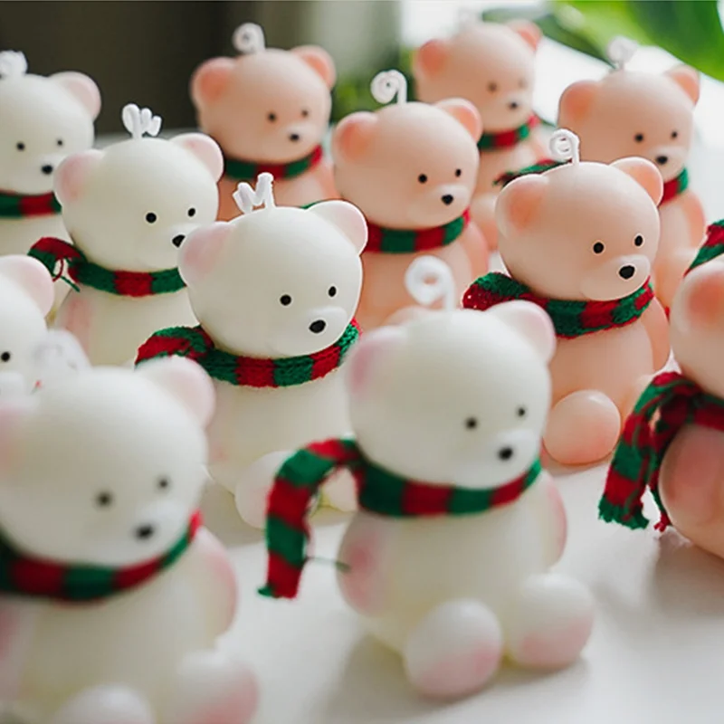 Wholesale Wedding Birthday Gifts Home Decor Handmade Pink White Bear Shaped Scented Candles