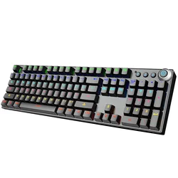 104 keys Multi-functionl Knob Mechanical Keyboard Brushed metal panel fast switching,real mechanical shaft keyboard