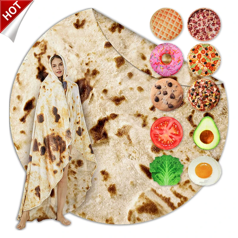 Хорошая цена Burrito tortilla двухсторонние гигантские мягкие круглые tortillas пицца фланелевые пледы с принтом 71 дюйм одеяла
