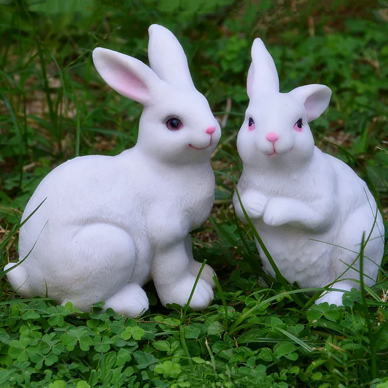 Outdoor Gardening Resin White Rabbit Ornaments Courtyard Garden Statue Decoration Villa Park Lawn Sculpture Figurines Craftwork