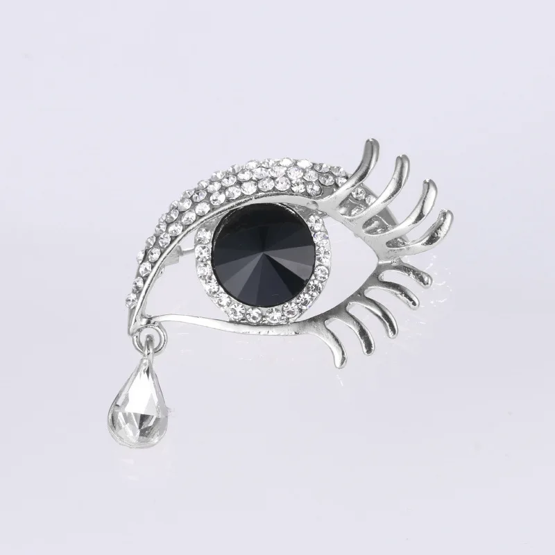 Factory Direct Sale High Quality Rhinestone Blue or Black Teardrop Crystal Eye Design Brooch Pins for Women