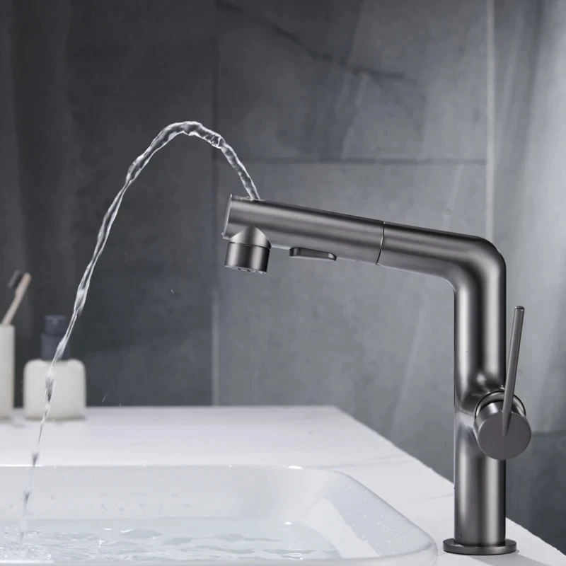 Pull Out 2 Functions Basin Faucet Brass Body with Sprayer White Gold Grey Black Rose Gold Hot and Cold Mixer Bathroom