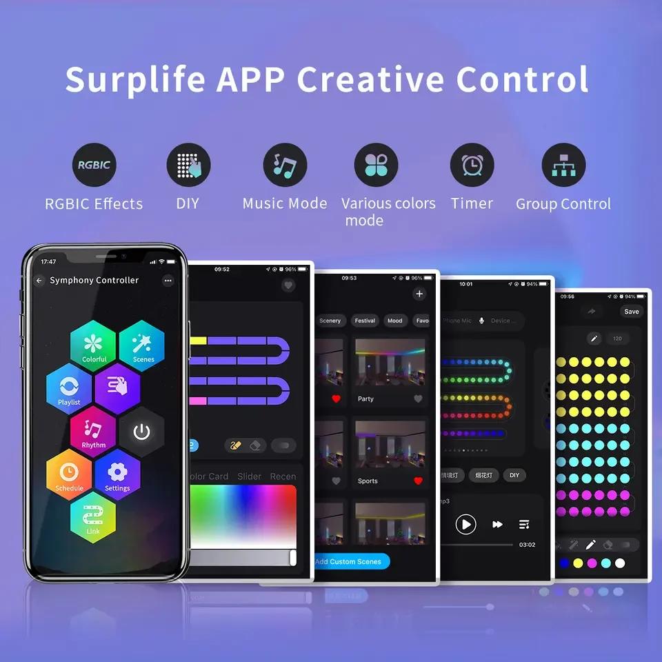 DIY Surplife App Wifi Smart SPI UFO LED Music Controller Dimmer Sound Control WS2812 Pixels LED Module Strip RGBIC Controllers