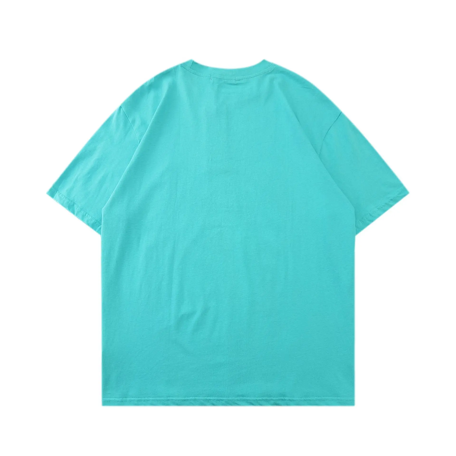 Summer Short-sleeved  Fold Round Neck Clothes Mercerized Cotton T-shirt Simple T-shirts Bright Blue T-shirt