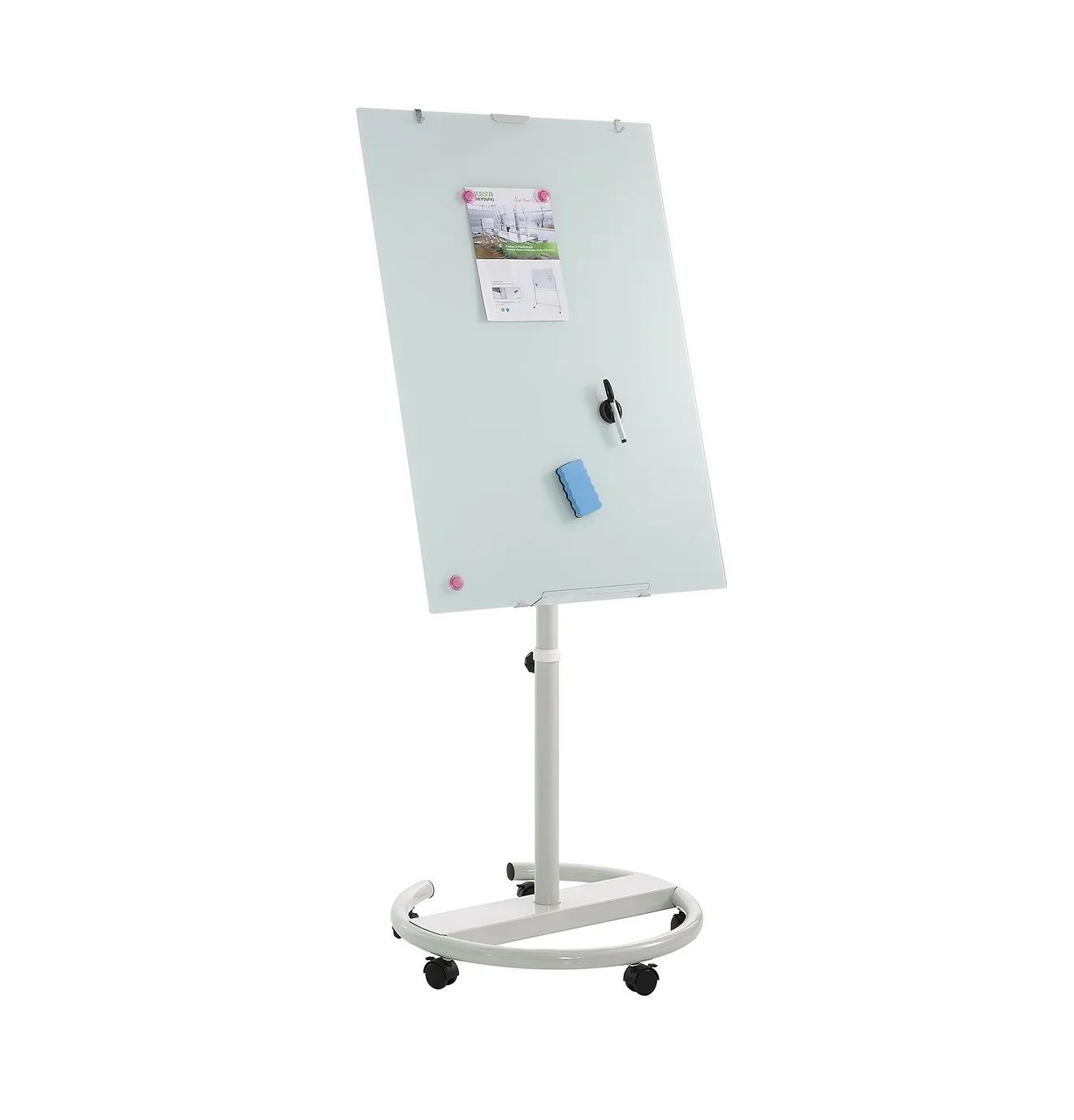 Office Classroom Supplies Tempered Magnetic Dry-erase Glass Flip Chart Standard Whiteboard With Wheel