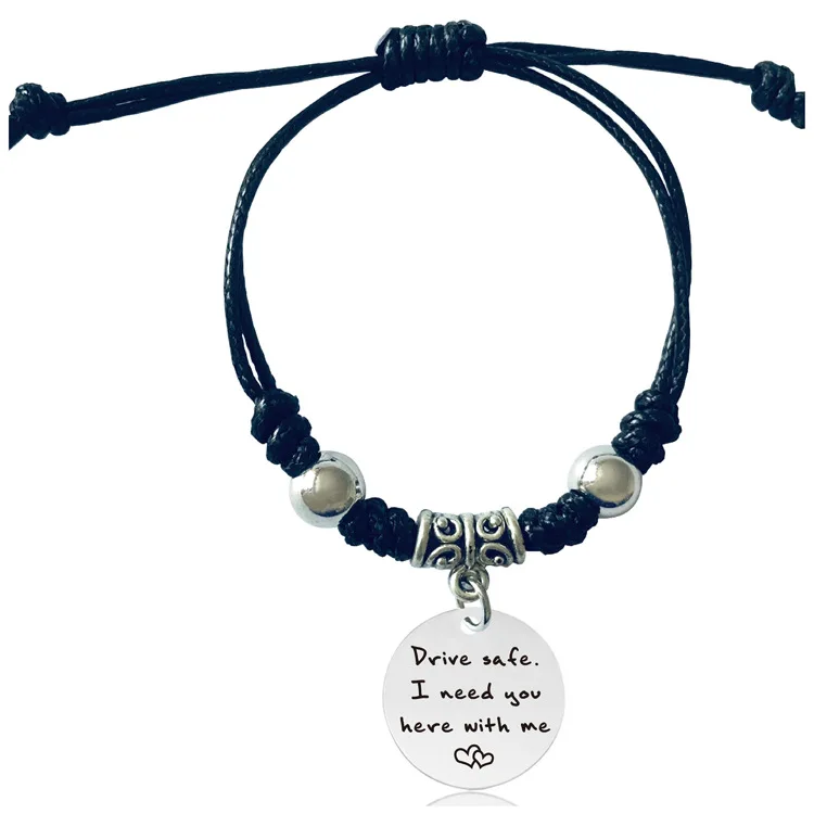 Gift Inspiration Letter Words Stainless Steel Wax Cord String Couple Fashion Jewelry Friendship Bracelets