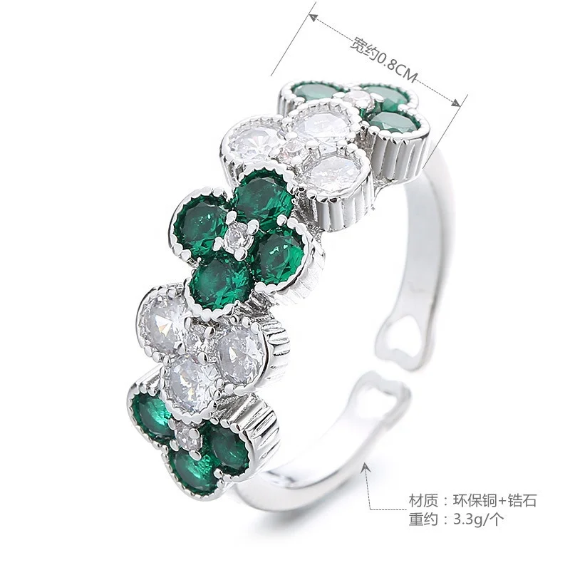 Light Luxury Crystal Silver Rings Micro Pave Diamond Emerald Ruby Rings For Women Party Wedding Jewelry